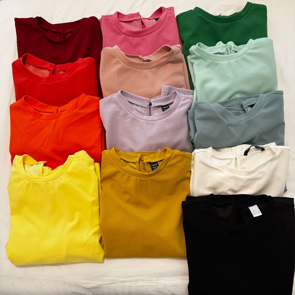 Set of 13 Shein Women's Puff Sleeve Solid Top Pullover Keyhole Back Blouse Siz L